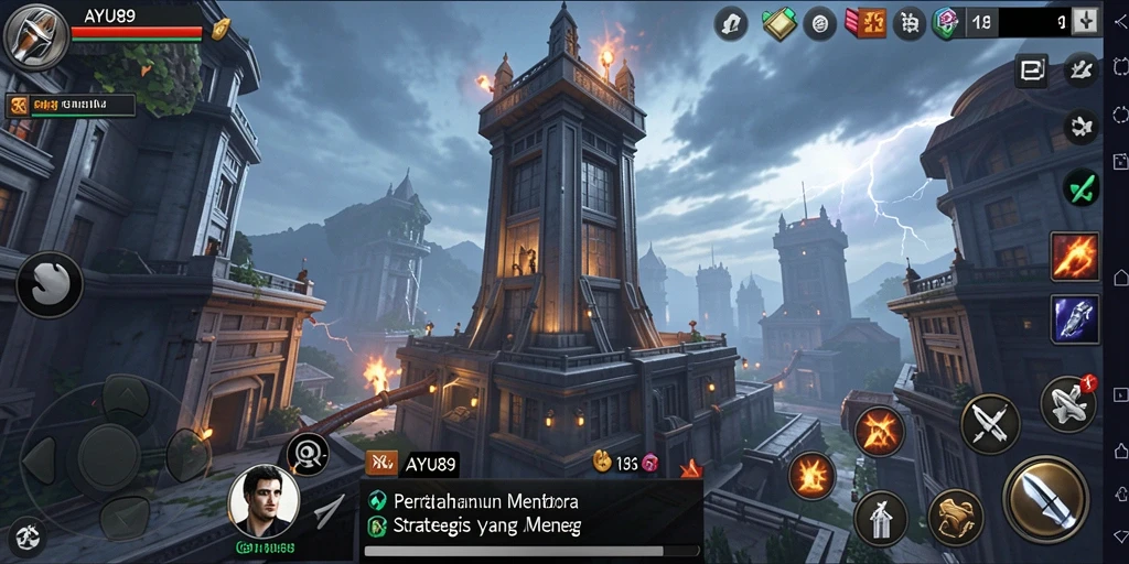 Tangkapan layar gameplay AYU89 menampilkan aksi menegangkan di medan perang Tower Defense.