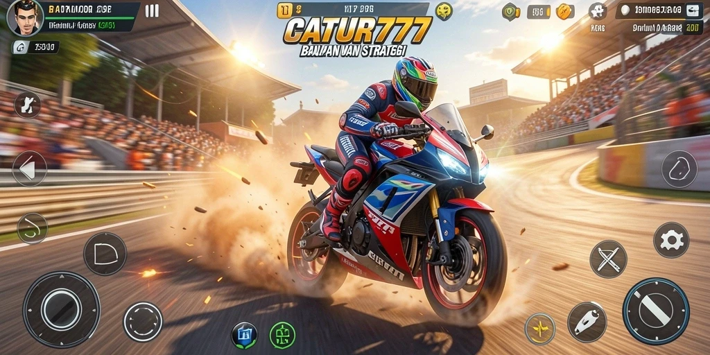 Tampilan gameplay CATUR777 yang menegangkan dan penuh aksi balapan motor.