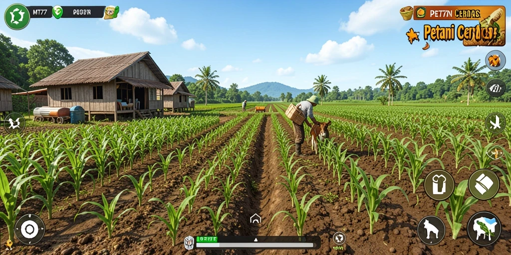 Screenshot MT777 menunjukkan gameplay seru dengan berbagai aktivitas bertani.