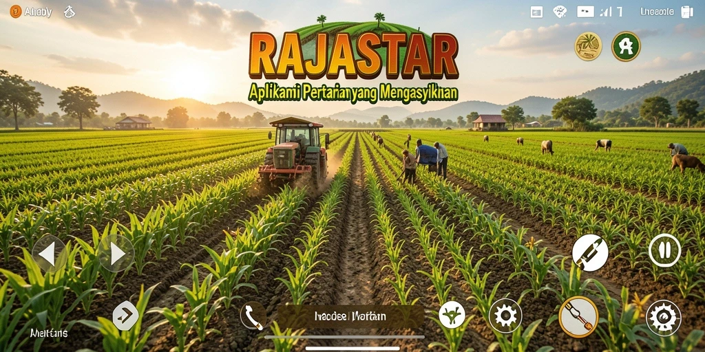 Screenshot utama RAJASTAR menampilkan kebun yang indah dengan berbagai tanaman.