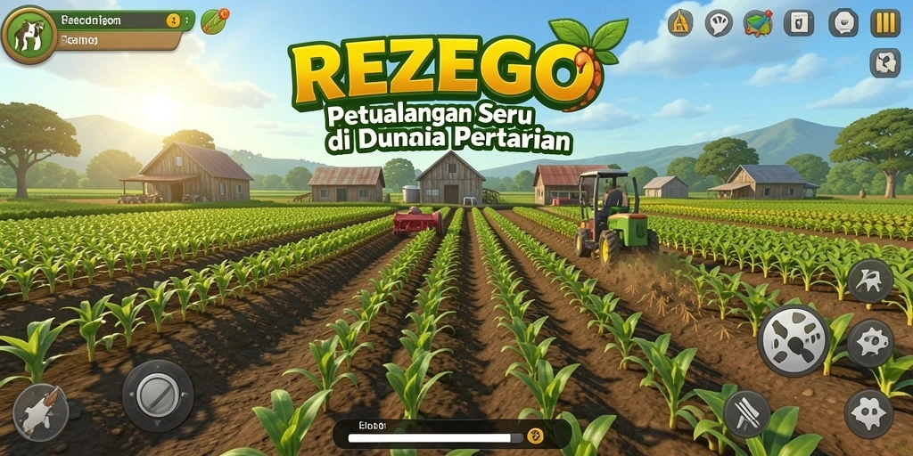 Tampilan menarik gameplay Farming di REZEGO dengan ladang yang hijau.